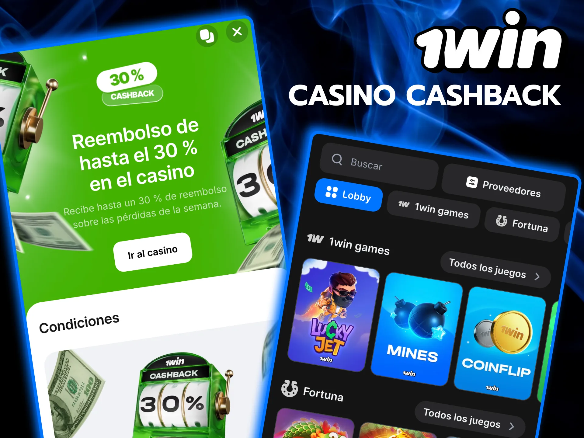 Cashback semanal de 1win Chile de 1% a 40%.