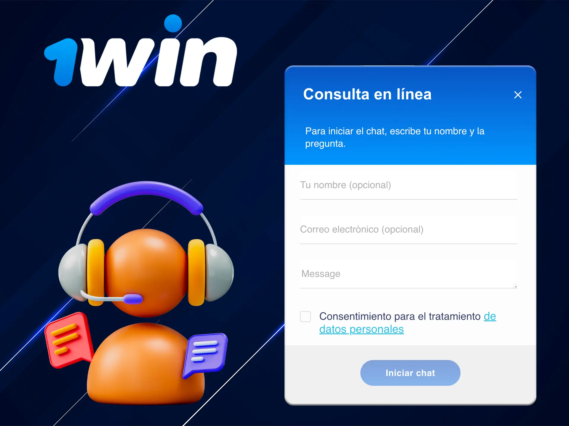 Escriba al chat en vivo 24/7 de 1Win y sin duda será ayudado por especialistas de soporte.