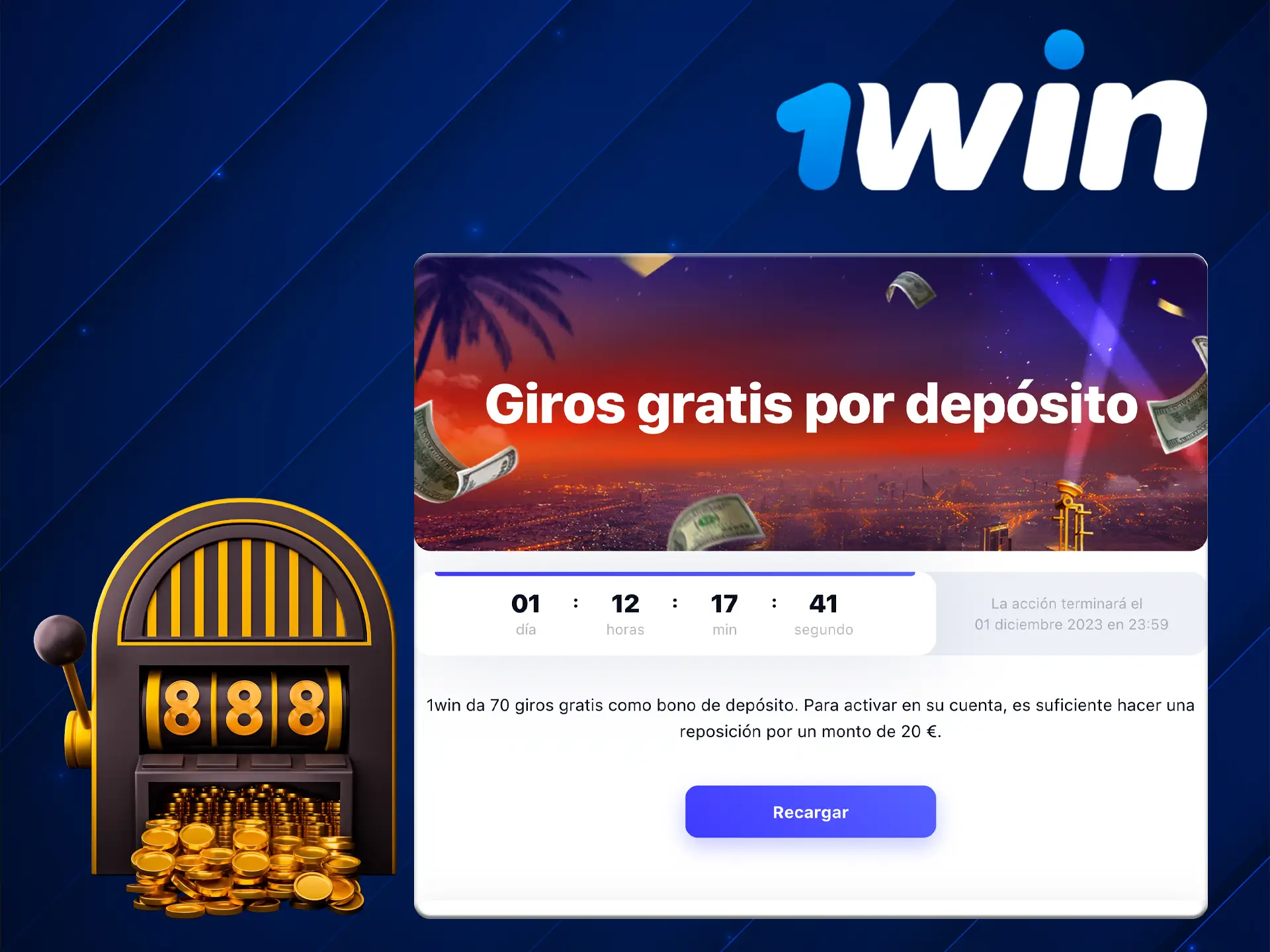 1Win adora a los jugadores y les regala una bonificación en forma de tiradas gratuitas.