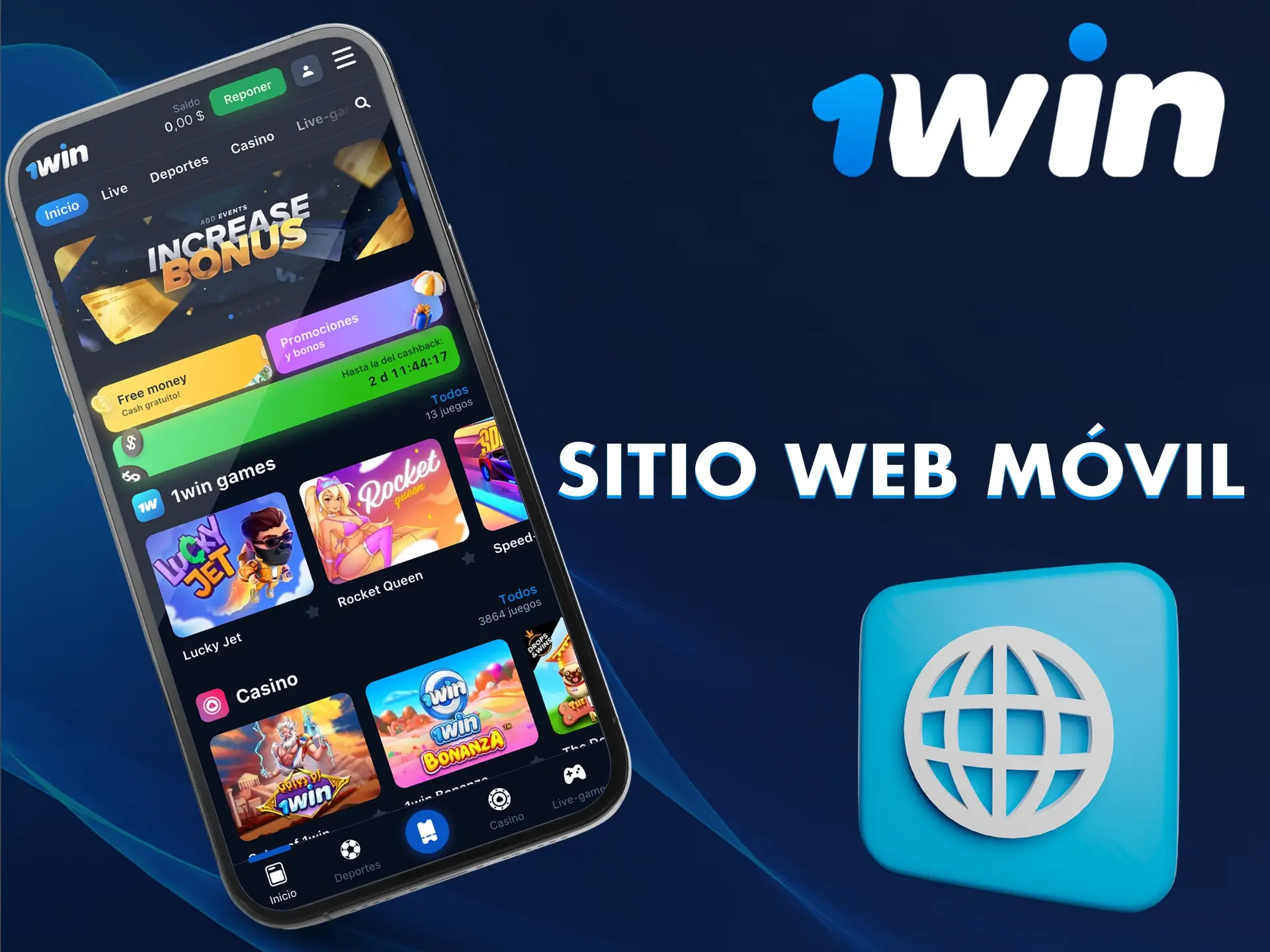 La interfaz de la versión móvil del sitio web de 1Win se adapta rápidamente a cualquier navegador.