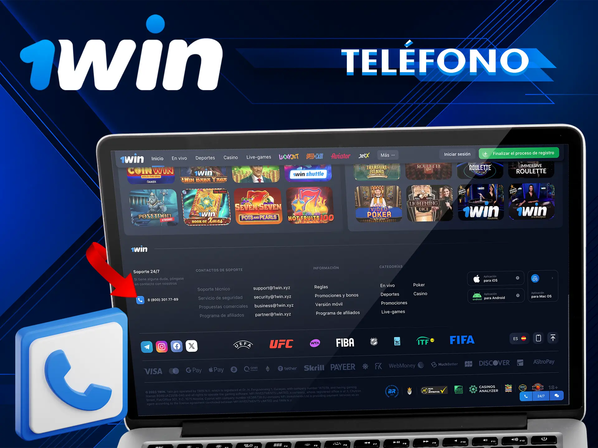 Póngase en contacto con el servicio de asistencia del casino 1Win a través del móvil.