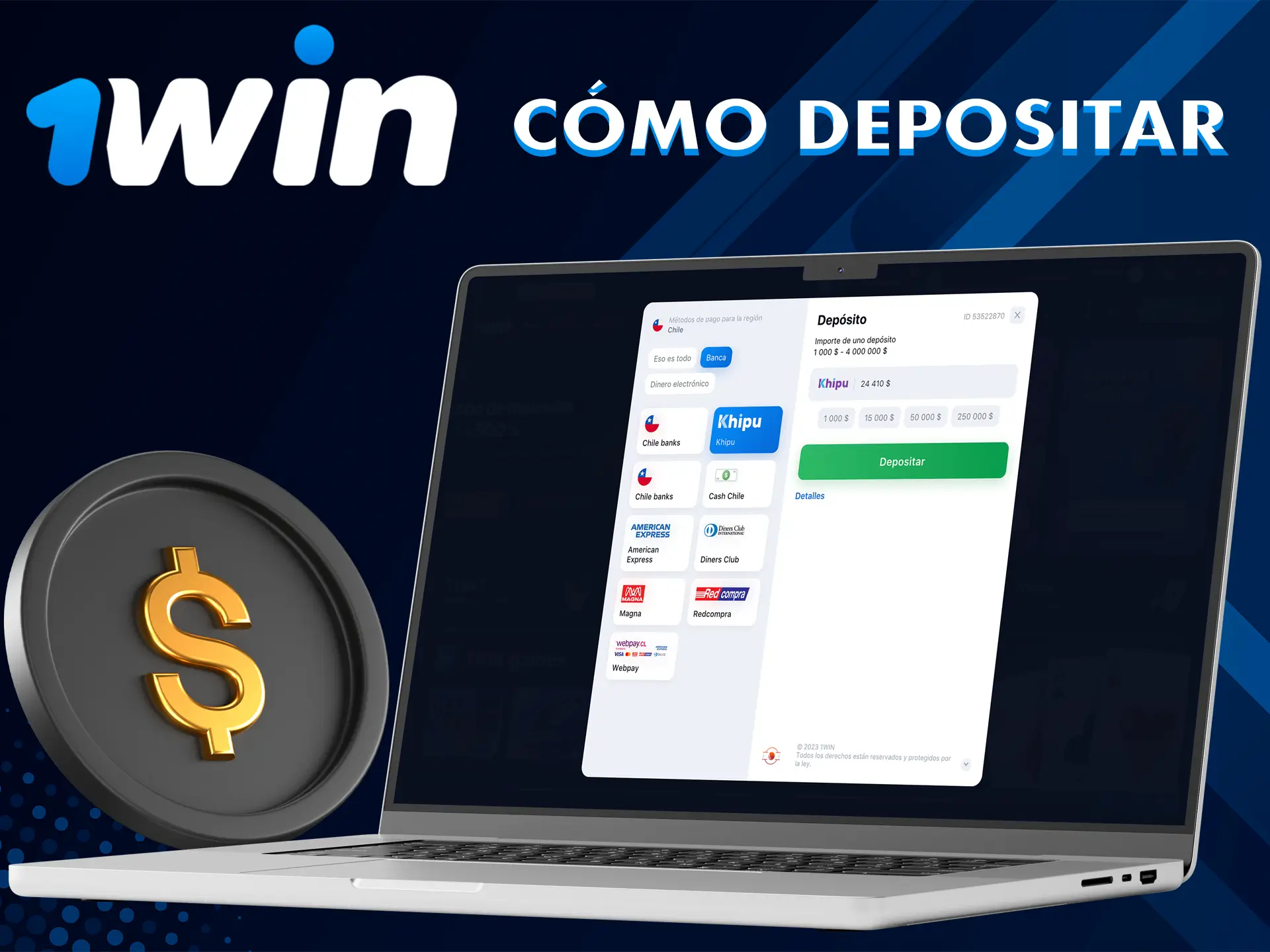 Realice un simple registro y se le presentará la opción de financiar su cuenta personal en 1Win Casino.