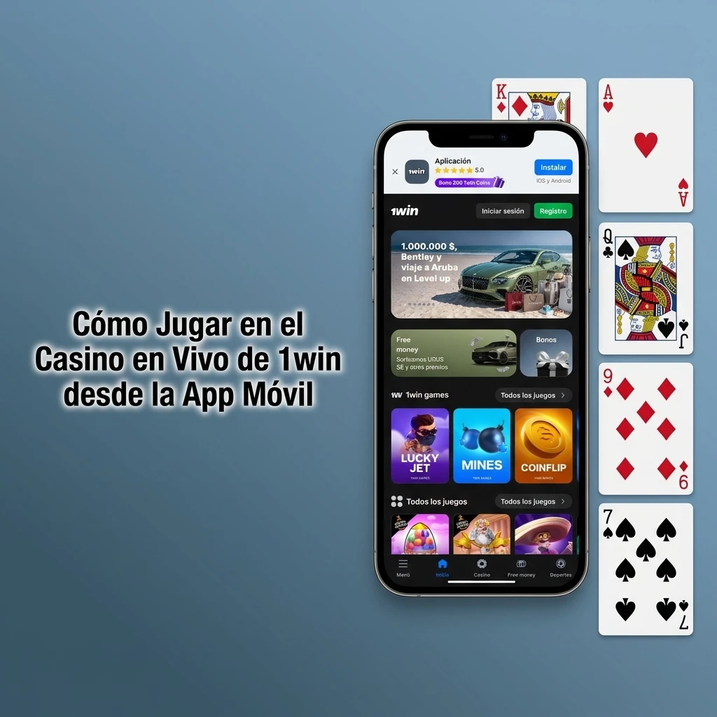 Jugador accediendo al casino en vivo de 1win desde la app móvil con dealers en tiempo real